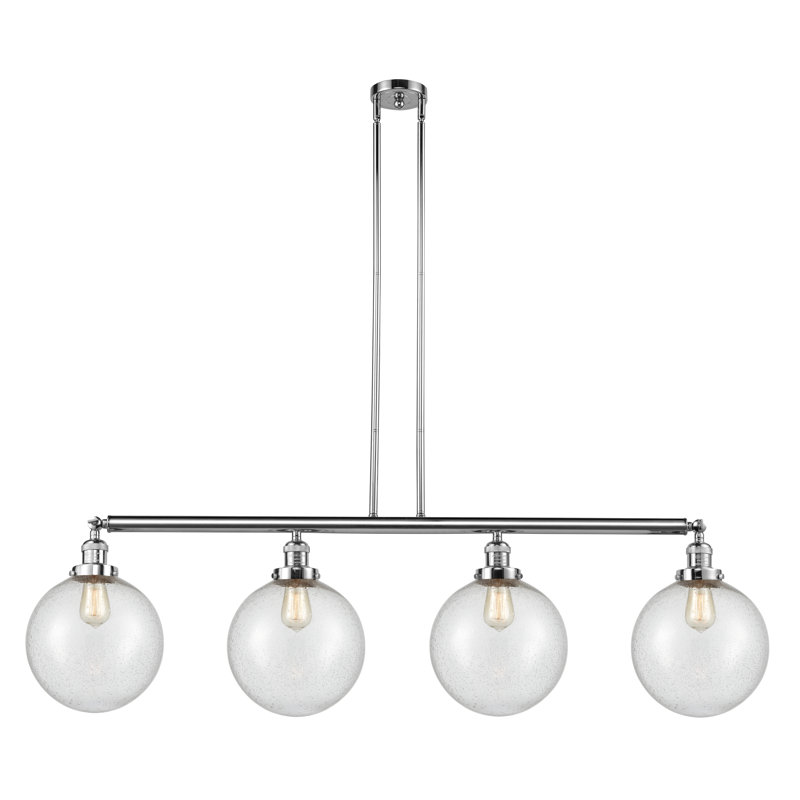 Luminaire suspendu linéaire à 4 lumières pour îlot de cuisine Antsje, Ampoule non incluse, Grainé, Chrome poli