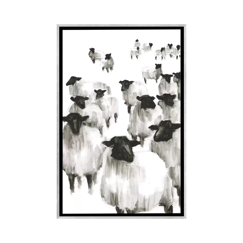 «Counting Sheep I» par Ethan Harper - reproduction d'art, H 40 po x l 26 po x P 1,5 po, Toile avec cadre argenté