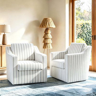 Ensemble de 2 fauteuils pivotants rembourrés à rayures bleu clair Bronnen