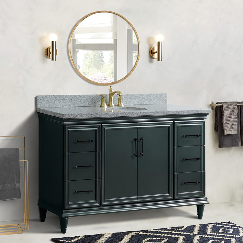 Meuble-lavabo simple en granite et lavabo ovale, 61", Gris