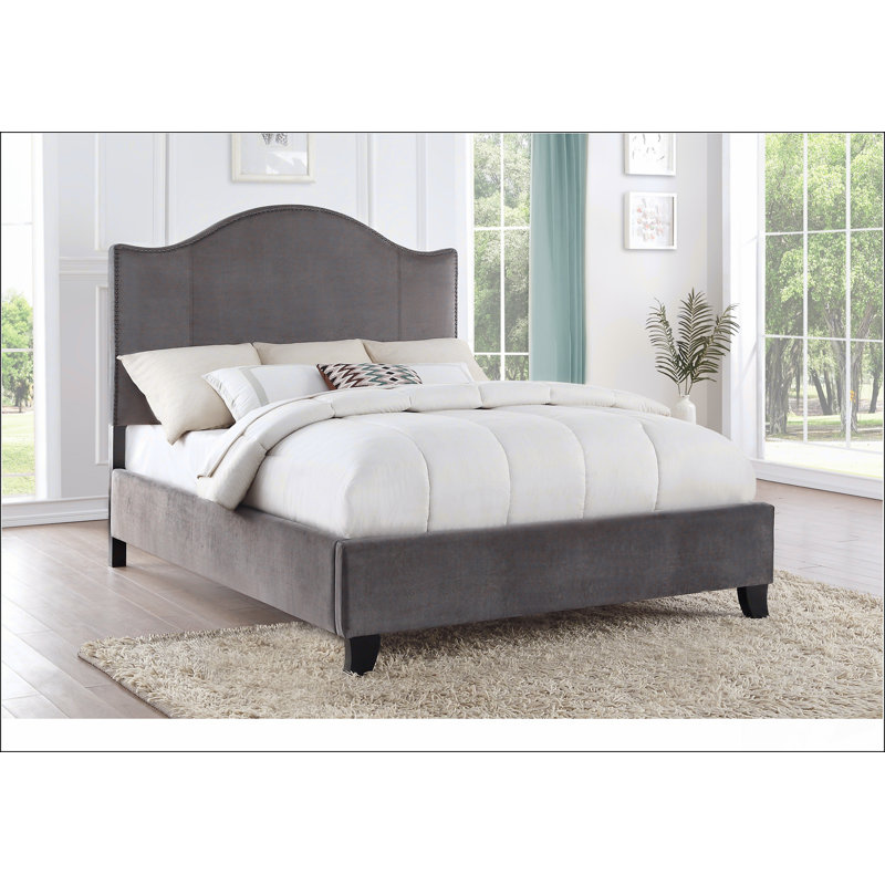 Tête de lit cloutée moderne en velours gris, Complet/Double