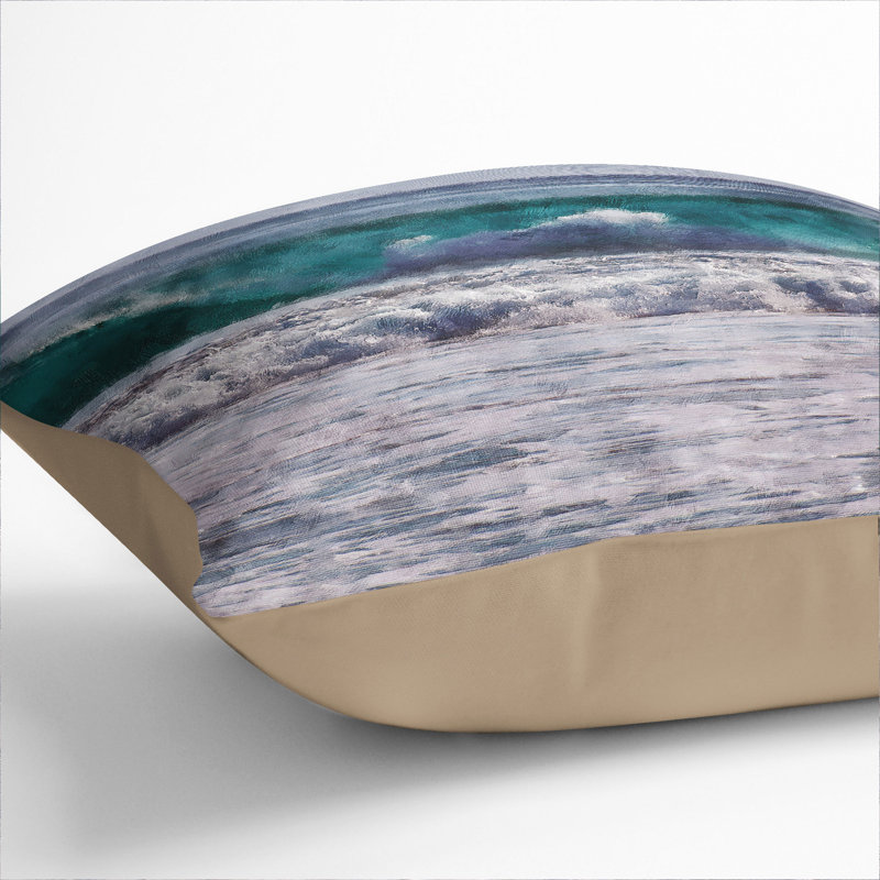 Ocean Wave Painting Square Throw Cushion, 40cm H x 40cm W x 15cm D, Stone