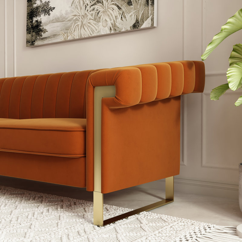 Kevionna 83.86'' Velvet Sofa, Orange Velvet