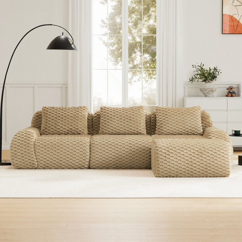 114" L-Shaped Modular Sectional Sofa For Living Room,Flannelette Fabric,3-Seater Couch,Boneless Sofa ,Movable Ottoman,Buckle Connection,Anti-Slip Design,No Assembly