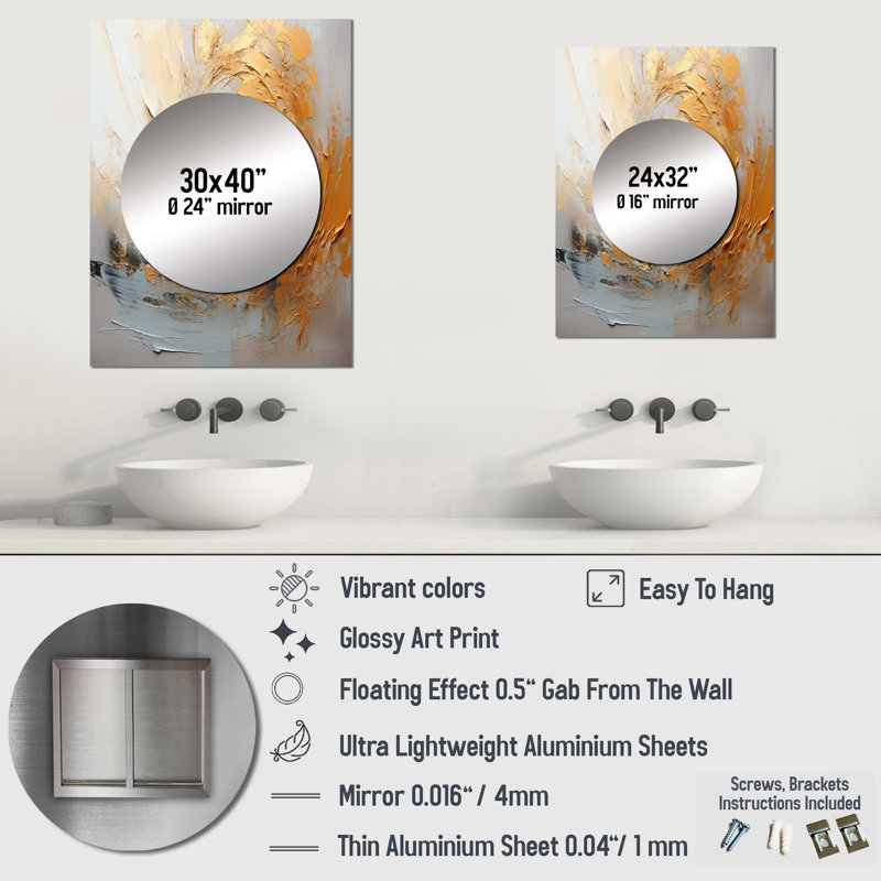 Anschultz Gold And Beige Soft Wave Paint III - Abstract Shapes Large Mirror, Beige Unique Wall Mirror Decor, Printed Metal Art