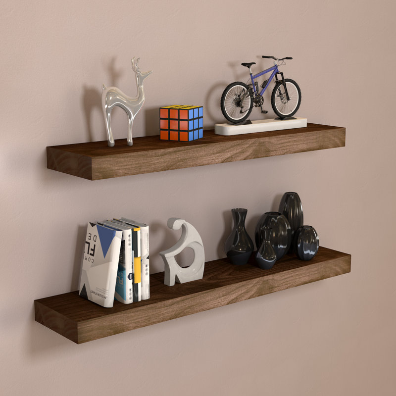 Dodgen 2 Piece Solid Wood Floating Shelf, Oak, 30" H x 6.3" W x 1.57" D