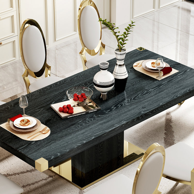 MDF Top Dining Table with Gold Finish Corner, Black