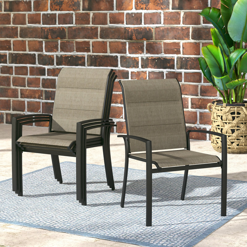 Jerrels Metal Outdoor Stacking Dining Armchair, Black