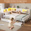 Lit de coin simple avec tête de lit bibliothèque et éclairage DEL, station de recharge, méridienne en métal avec 2 tiroirs et niches ouvertes, lits simples pour chambre ou salon-942800832-942800833