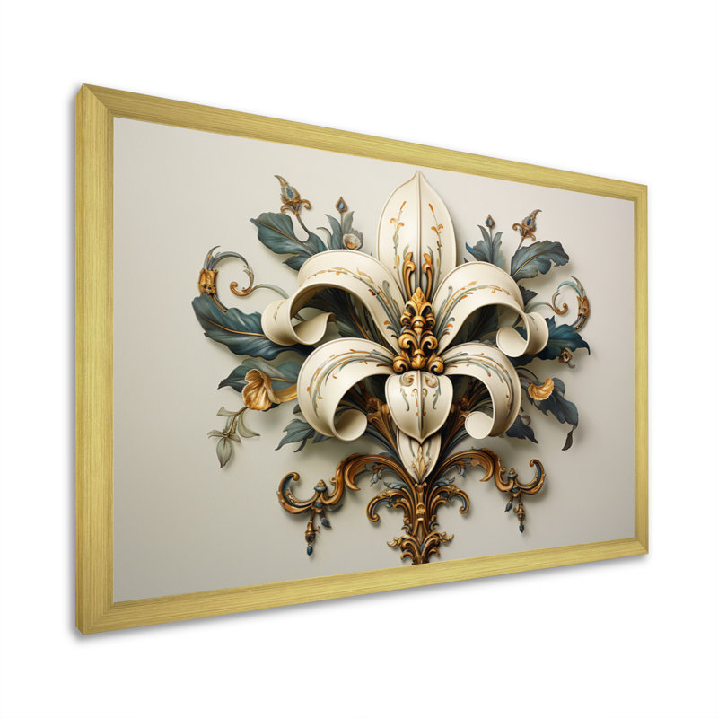 Fleur-De-Lis A Lilly Flower Ii - Symbols Wall Art, Cadre doré simple, H 34 po x l 44 po x P 1,5 po