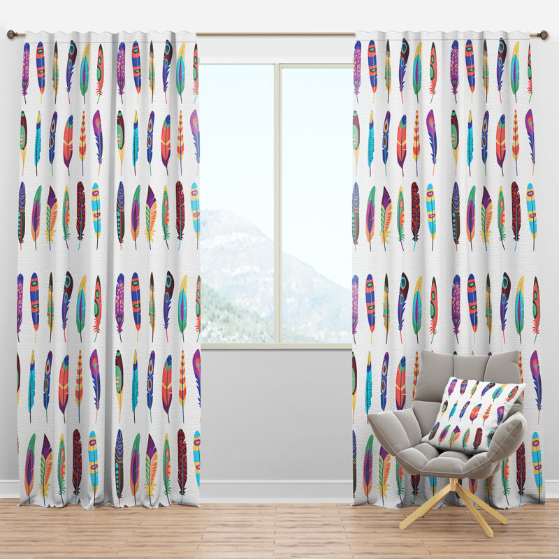 Panneau de rideau simple semi-diaphane avec passe-tringle Southwestern Feathers, l 52 po x L 63 po