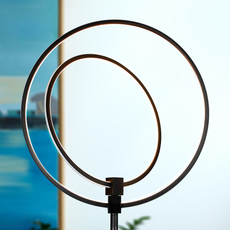 Eclipse 79 in. Industrial 2-Light 3-Way Dimming LED Floor Lamp with 2 Height Adjustable Heads, Black