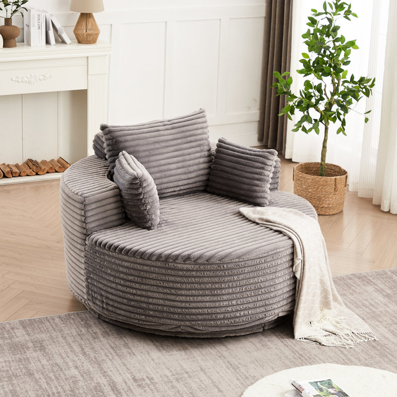 Fauteuil simple de 55 po, pivotant à 360 degrés, mousse de velours côtelé, canapé moderne moelleux pour le salon, mousse à expérience garantie de 55 po, support pivotant