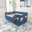 Lit de jour bleu tapissier simple avec couchette, tissu en velours, aucun sommier requis, conception simple et confortable