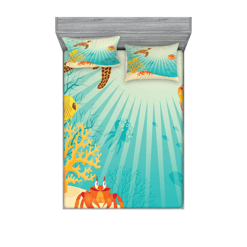 Multicolore ensemble de draps et taies décoratives de poisson Ambesonne, Queen Sheet Set with 4 Pillowcases