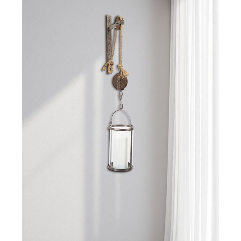 32" Silver Metal And Glass Wall Sconce Candle Holder