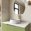 Meuble-lavabo de salle de bain avec lavabo, armoire de rangement autoportante avec 2 portes, lavabo rond en céramique blanche avec motif de pierre et comptoir blanc de Carrare, sans robinet