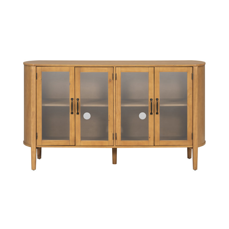 Armoire de rangement 58 "à portes en verre avec tablettes réglables, Naturel