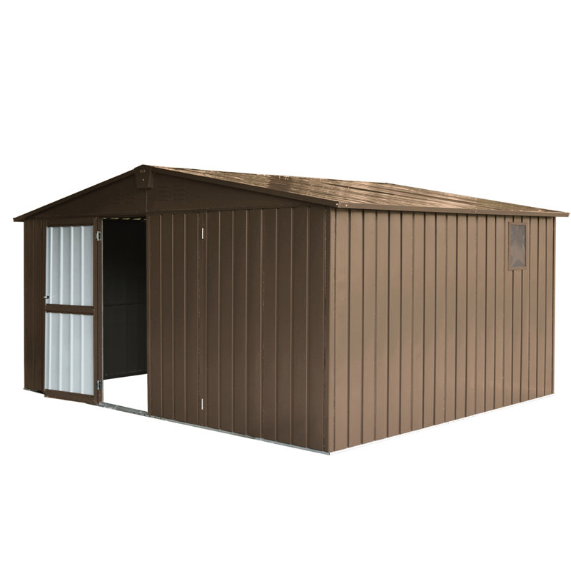 Remise extérieure pour outils en métal 11 pi x 12,5 pi, structure en acier galvanisé, porte verrouillable et fenêtres 12,5 pi, remise utilitaire brune