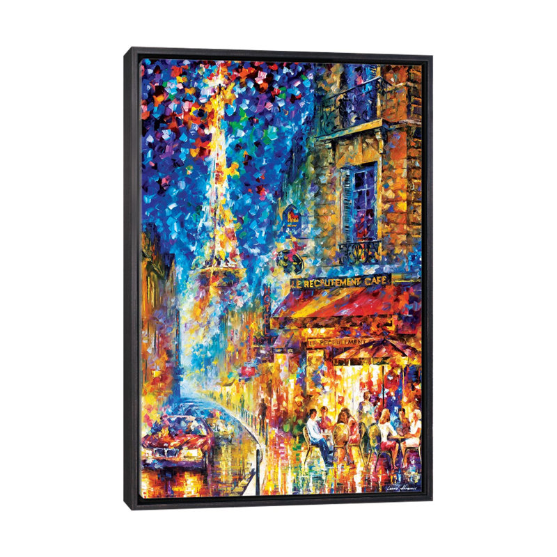 «Paris - Café de recherche» par Leonid Afremov - impression d'art textuel, H 26 po x l 18 po x 1,5 po