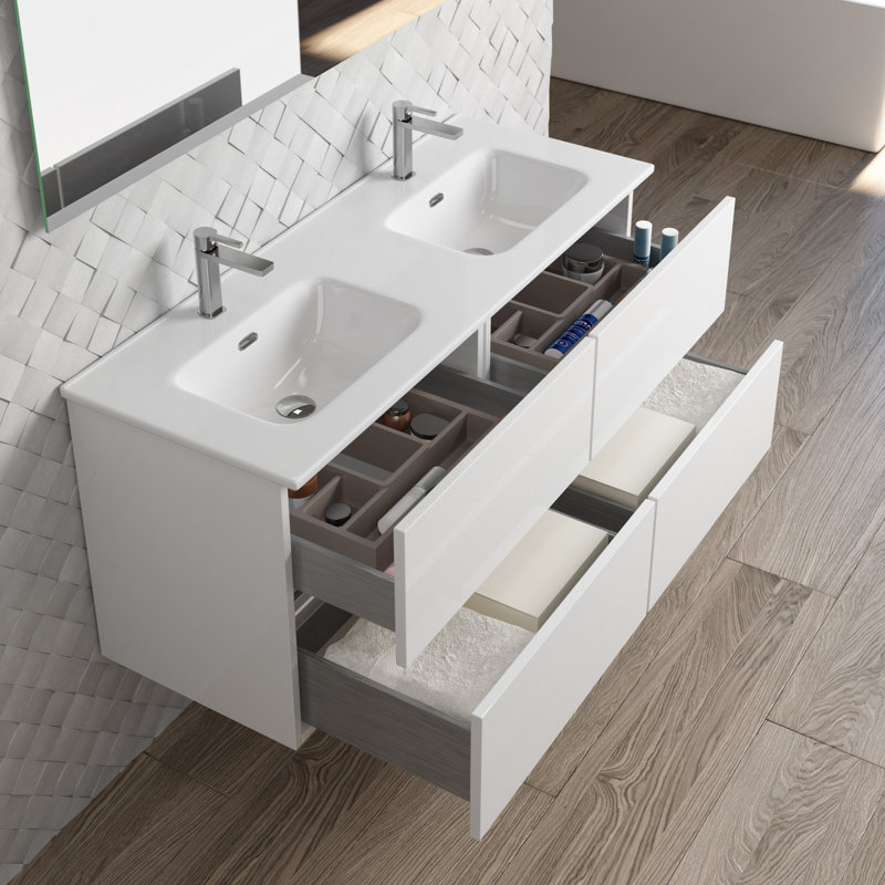 Guilbert 47.81'' Double Bathroom Vanity with Ceramic Top, White