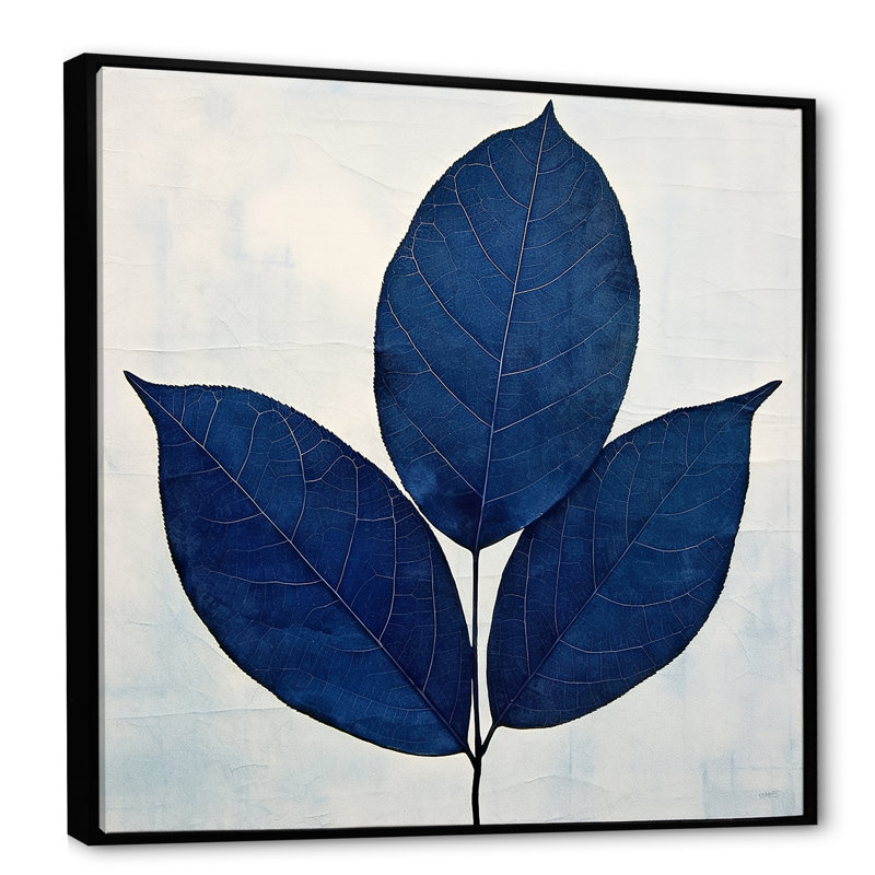 Silhouette de feuilles bleues saphir I, H 36 po x l 36 po x P 1,5 po, Cadre flottant noir
