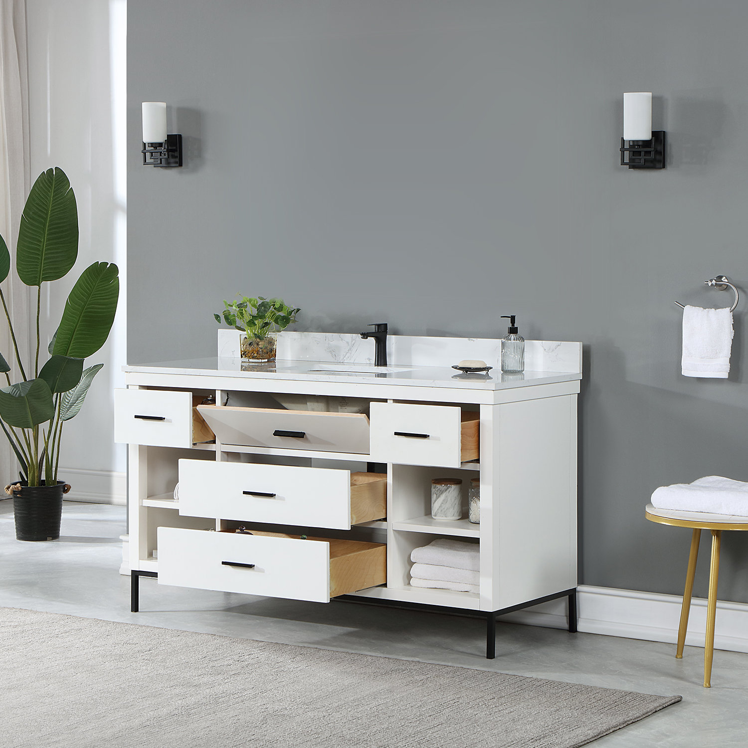Adaire 60'' Single Bathroom Vanity, Brown, Matte Black
