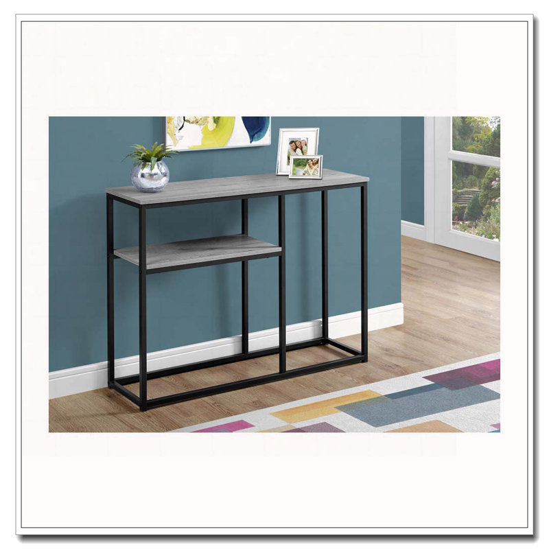 Table d'appoint, console, vestibule, étroit, canapé, salon, chambre à coucher, stratifié gris, métal noir, contemporain, moderne