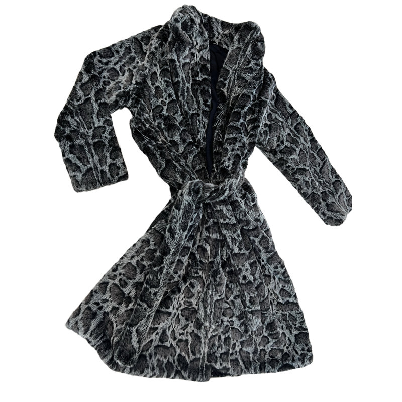 Élégante et douce robe de faux vison - Usage intérieur / extérieur - Minko 12 léopard noir, G / TG