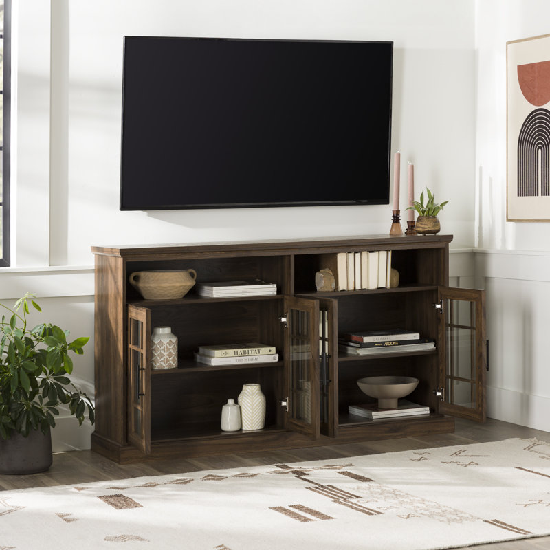 Grand meuble télé classique avec porte en verre pour téléviseur de 65 po ou moins