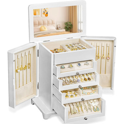 Wooden Jewelry Box Organizer, Jewelry Storage with 4 Transparent Drawers,Storage Case for Necklaces Rings Bracelets Earrings Watches