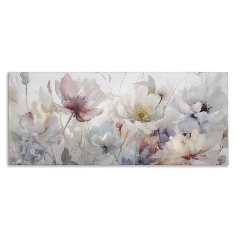 Art mural sur toile Mute Gray Tone Flowers, design par Irene Weisz, H 17 po x l 40 po