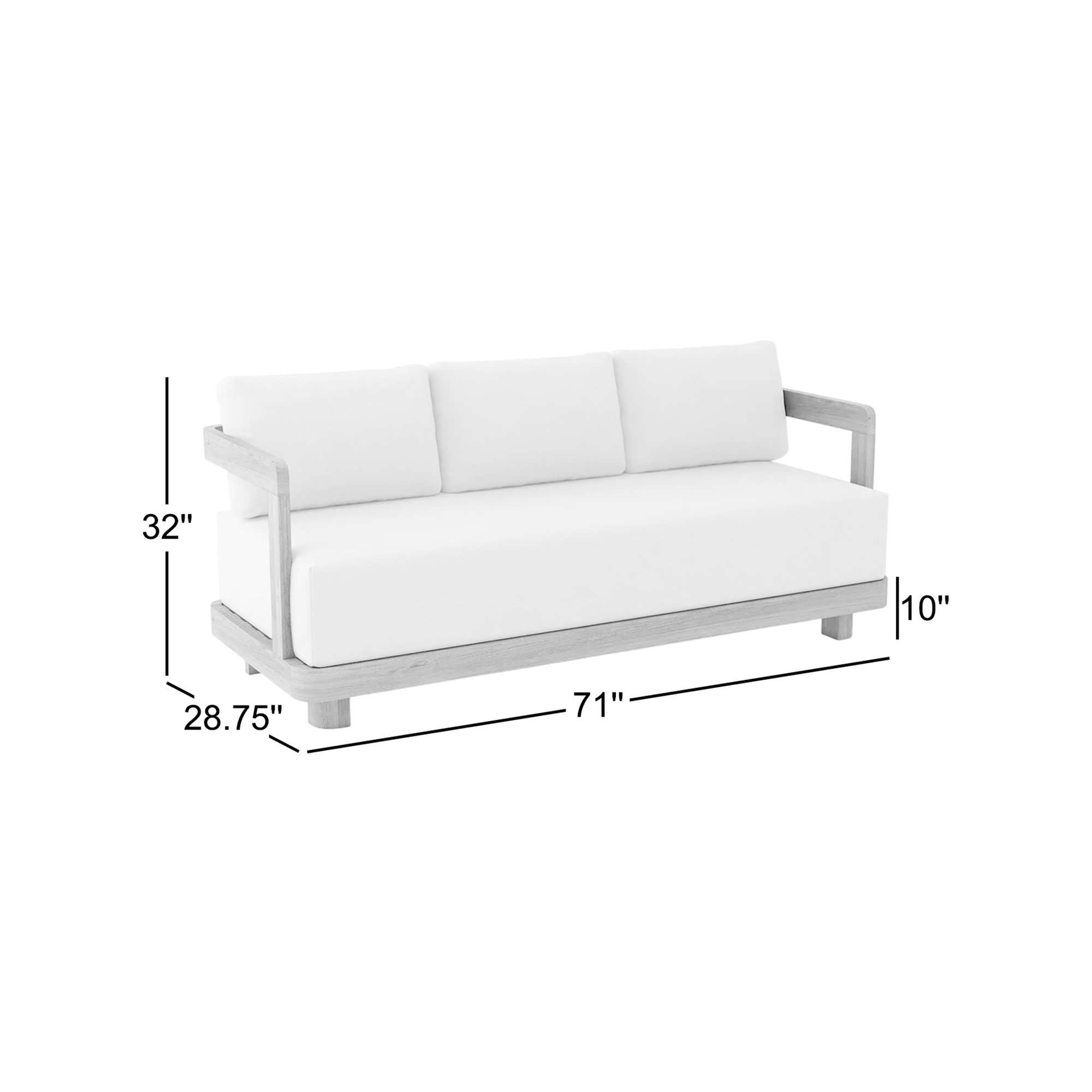 Granada 71'' Wide Teak Patio Sofa with Sunbrella® Cushions, 3, Canvas Natural Sunbrella® Canvas