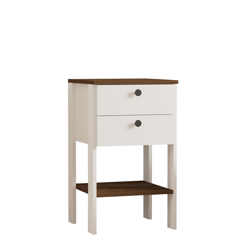 Table de chevet 2 tiroirs Ellioes, Noyer / Blanc