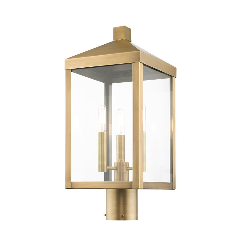 Inniss Stained Glass Transparent Lantern Head Post Lantern, Antique Brass