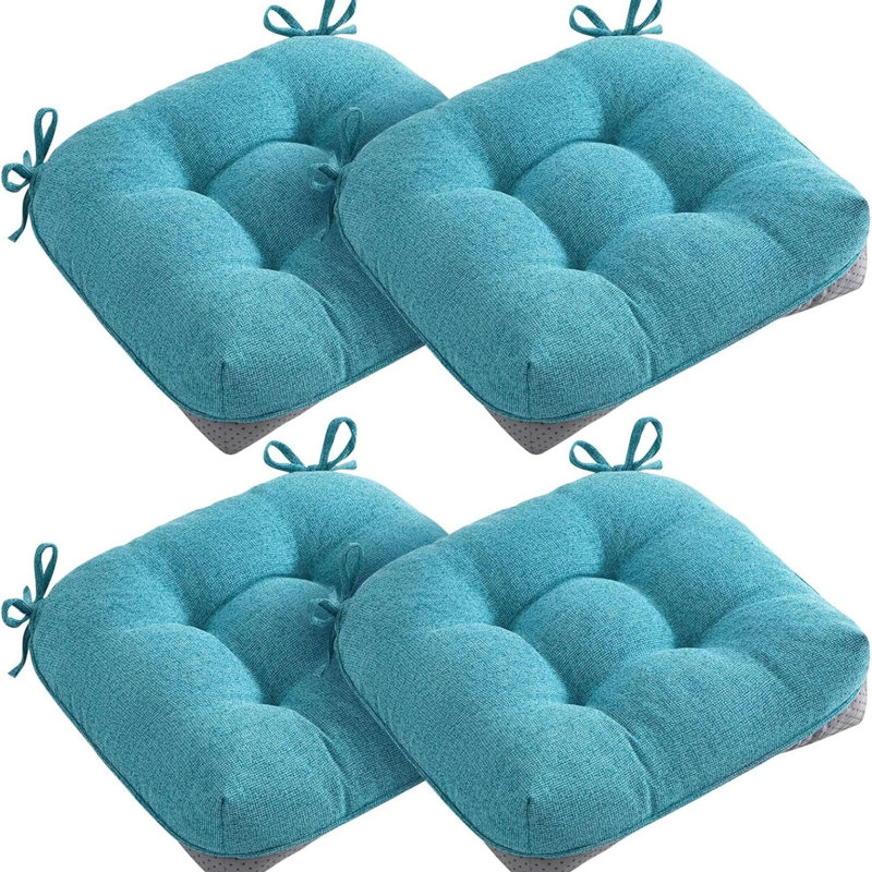 Dining Chair Cushions Set Of 4 Memory Foam 15.5 Inch Aqua Blue