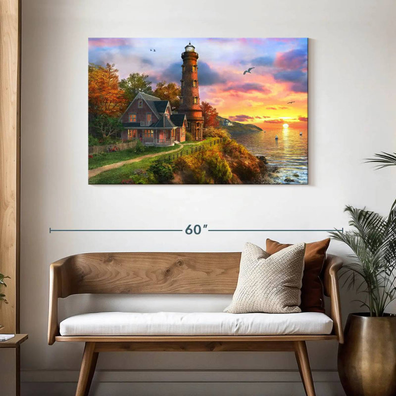 Lilie Seaside Sunset Lighthouse, 30" H x 45" W