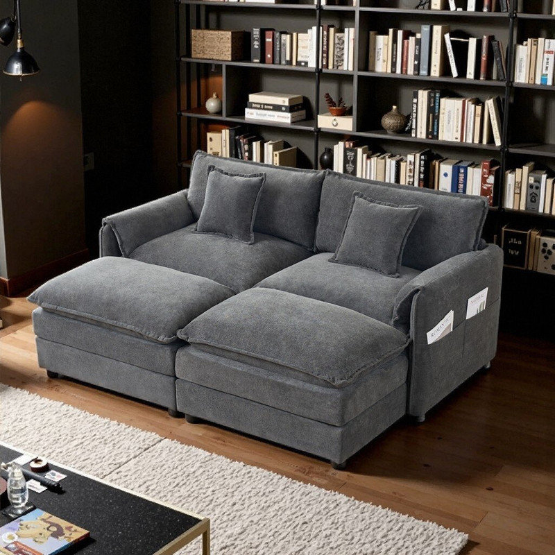 Modular Sectional Sofa with Ottomans, Premium Chenille Fabric Upholstery, 29.92 Inch Seat Depth, Gray