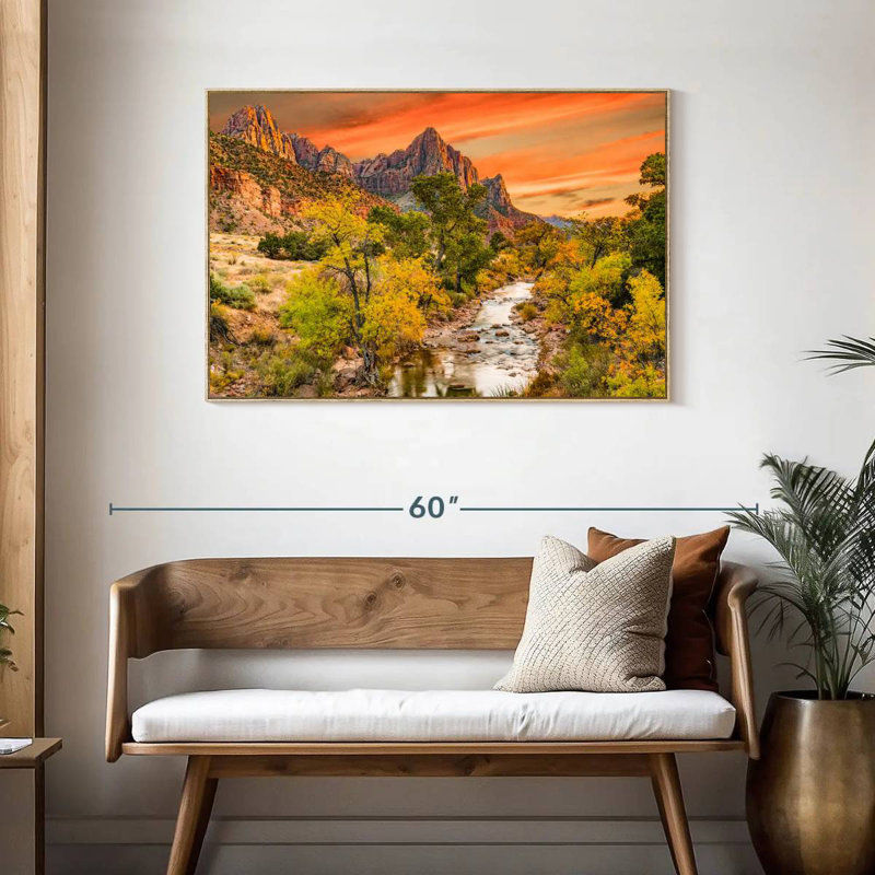 Automne à la pointe Watchman, Cadre flottant en bois naturel, 43 po x 29 po