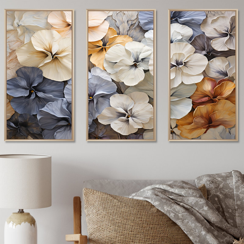 «Blue and Gold Minimalisme Pansy Delight I», ensemble d'impressions d'art mural, H 40 po x l 60 po x P 1 po