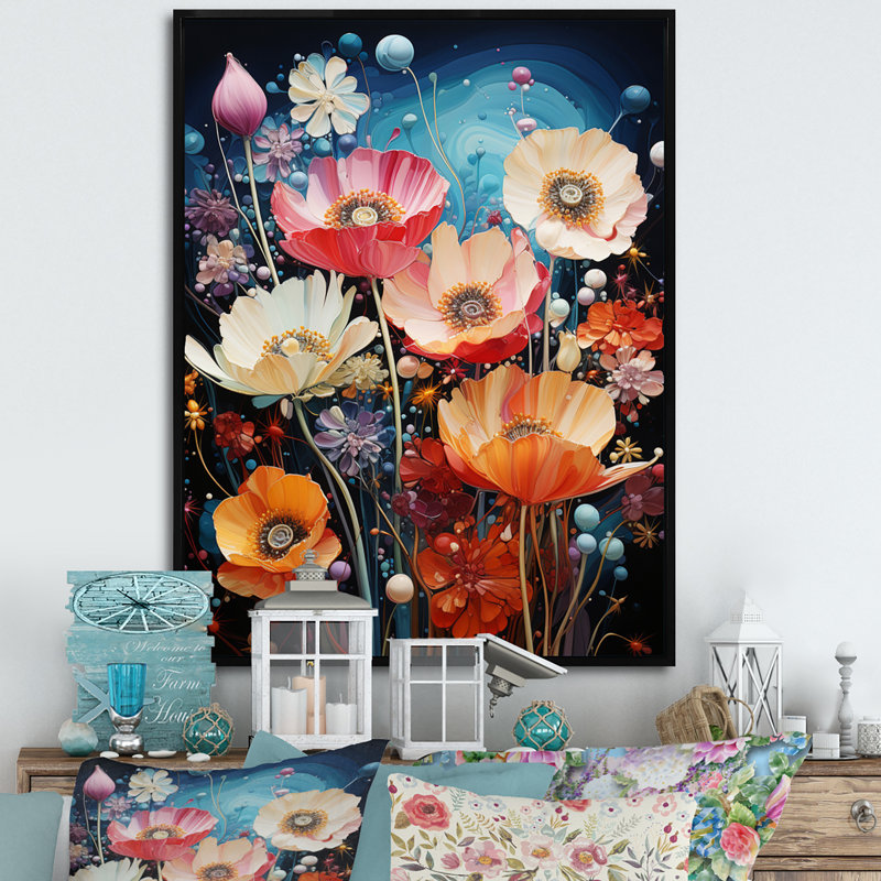 Fleurs sauvages en fleurs sur toile, H 32 po x l 24 po x P 1 po, Cadre flottant noir