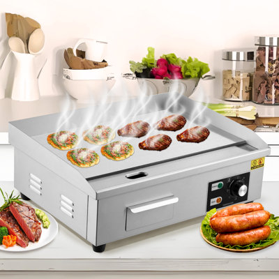 21 Inch Commercial Electric Griddle, 122-572℉, 1600W Stainless Steel Flat Top Grill, Countertop BBQ Teppanyaki Grill with 2 Shovels, 2 Brushes for Home, Restaurant