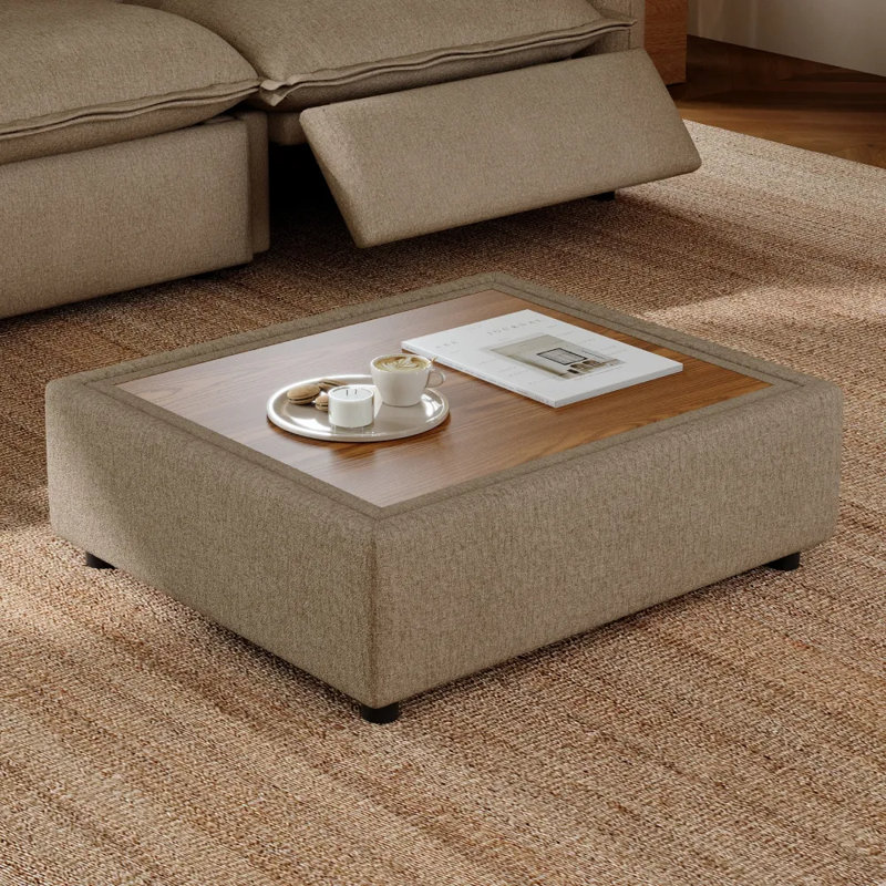 Rangement et table basse avec repose-pieds, lin, Brun