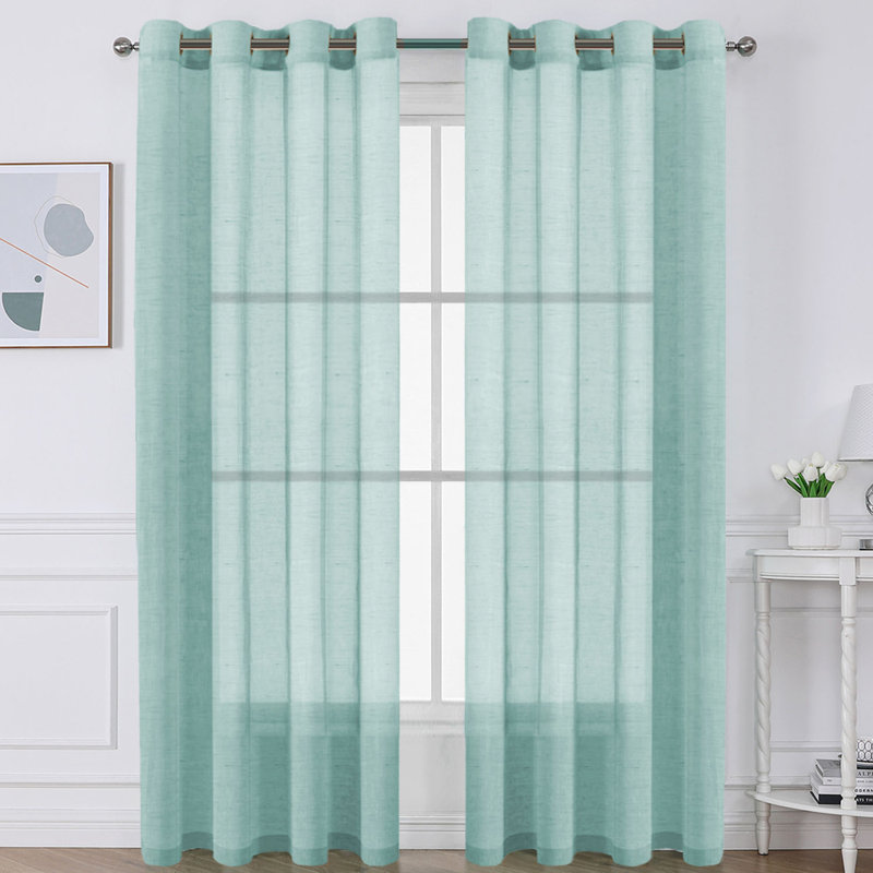Dawan Faux Linen Semi-Sheer Grommet Curtain Panels, 52" W x 84" L, Sea Mist