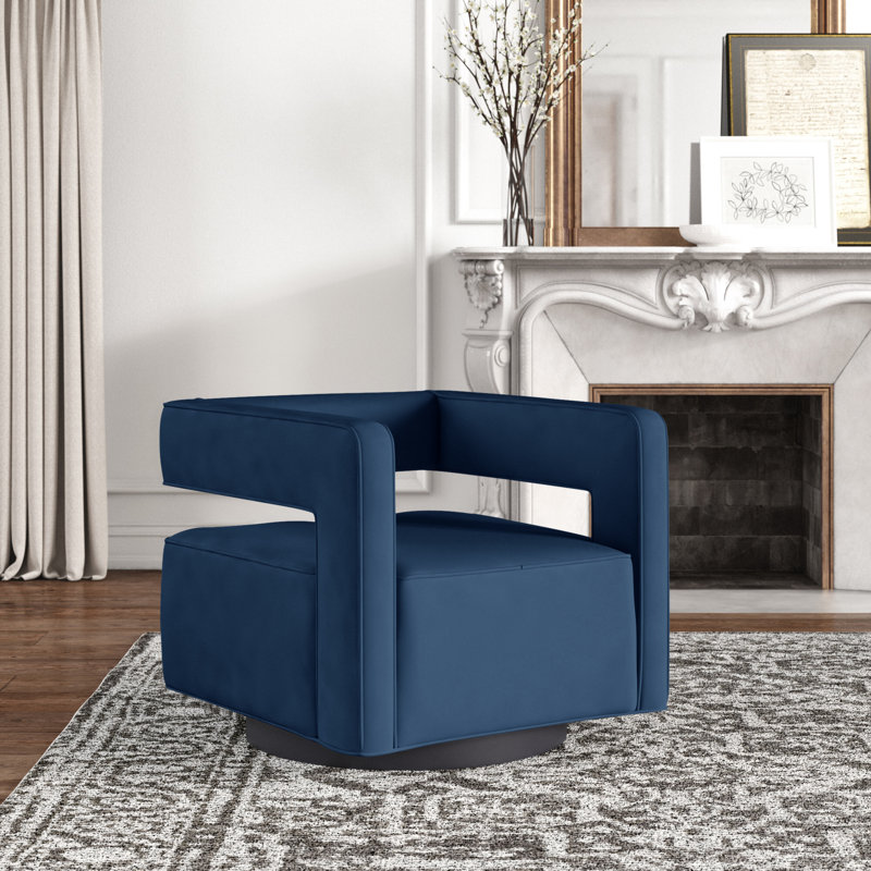 Booth Performance Velvet Swivel Armchair, Midnight Blue