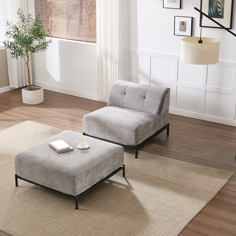 Canapé rembourré en chenille avec repose-pieds, Gris chenille