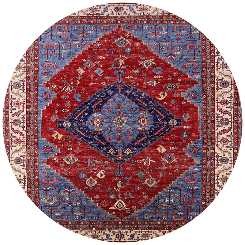 Tapis oriental bleu / rouge, Rond 3 pi