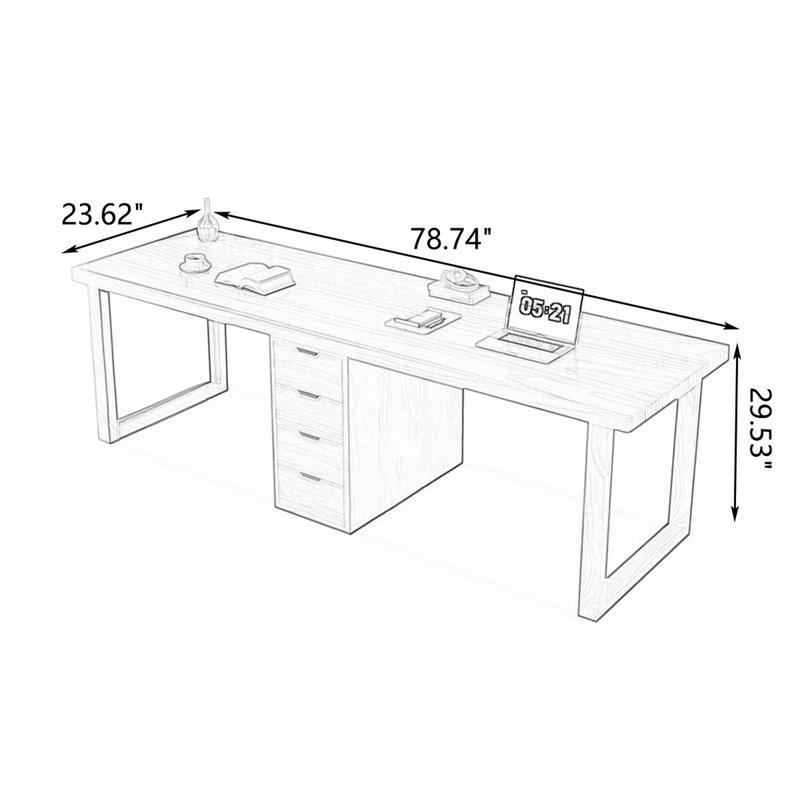 Bureau rectangulaire brun en bois massif, 29.53" H x 78.74" W x 23.62" D