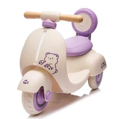 Moto électrique pour enfants 12 V avec télécommande pour les parents, scooter à trois roues pour tout-petits avec système de démarrage en douceur, haut-parleur Bluetooth et lumières de sécurité, scooter à poignée en bois pour enfants de 1 à 3 ans