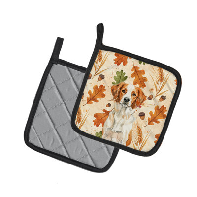 Orange and White Brittany Heirloom Fall Pair of Pot Holders